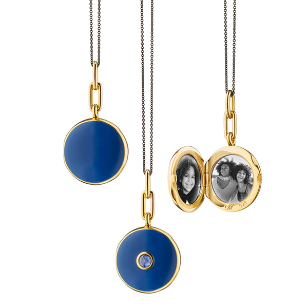 Blue Enamel and Blue Sapphire Round Locket